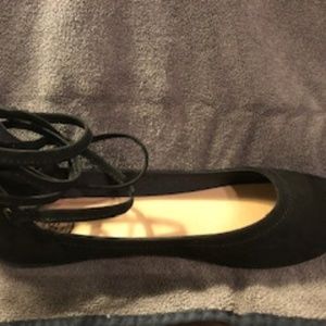 Black Flats with strappy ankle & zipper